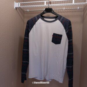 Levi's White Long Sleeve Shirt with Grey Patterned Sleeves - Size XXL